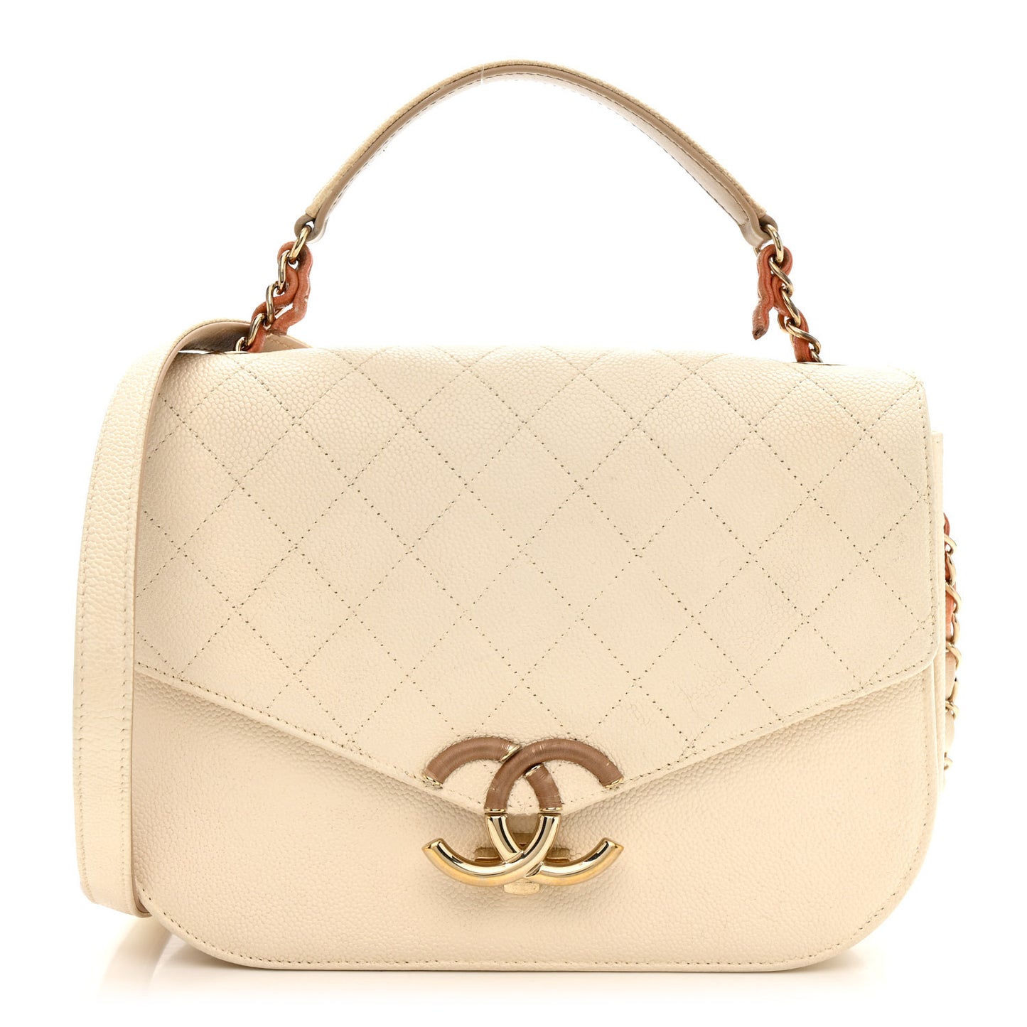 Grained Calfskin Quilted Small Cuba Top Handle Flap White