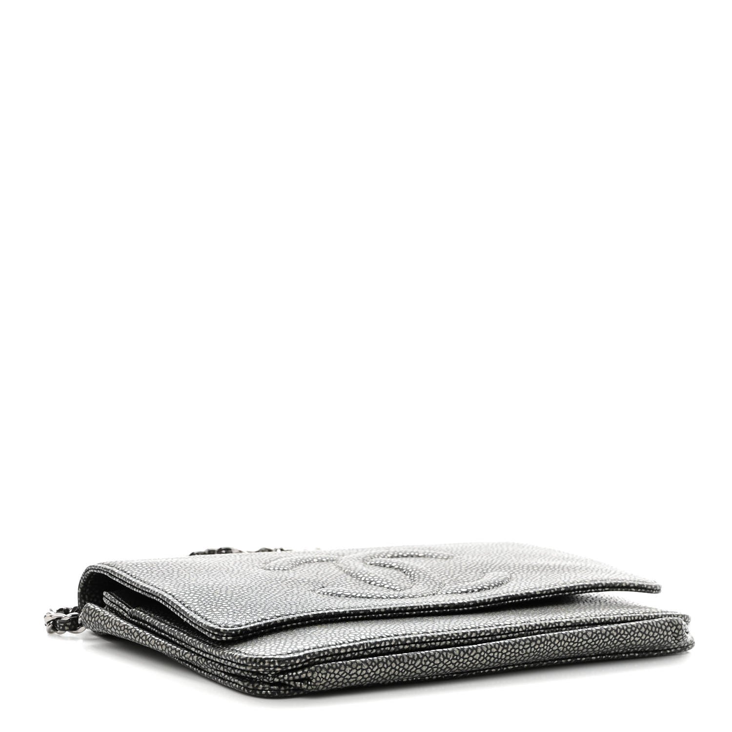 Chanel Metallic Caviar Timeless CC Wallet On Chain WOC Grey 4 of 11