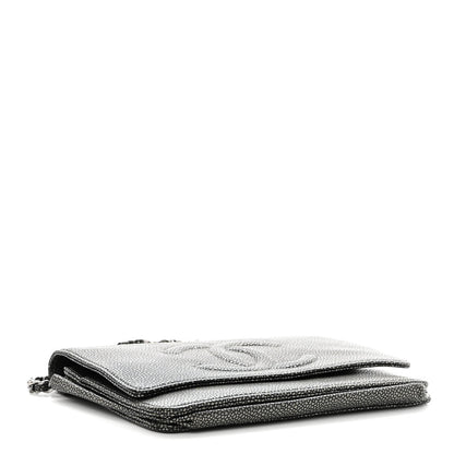 Chanel Metallic Caviar Timeless CC Wallet On Chain WOC Grey 4 of 11