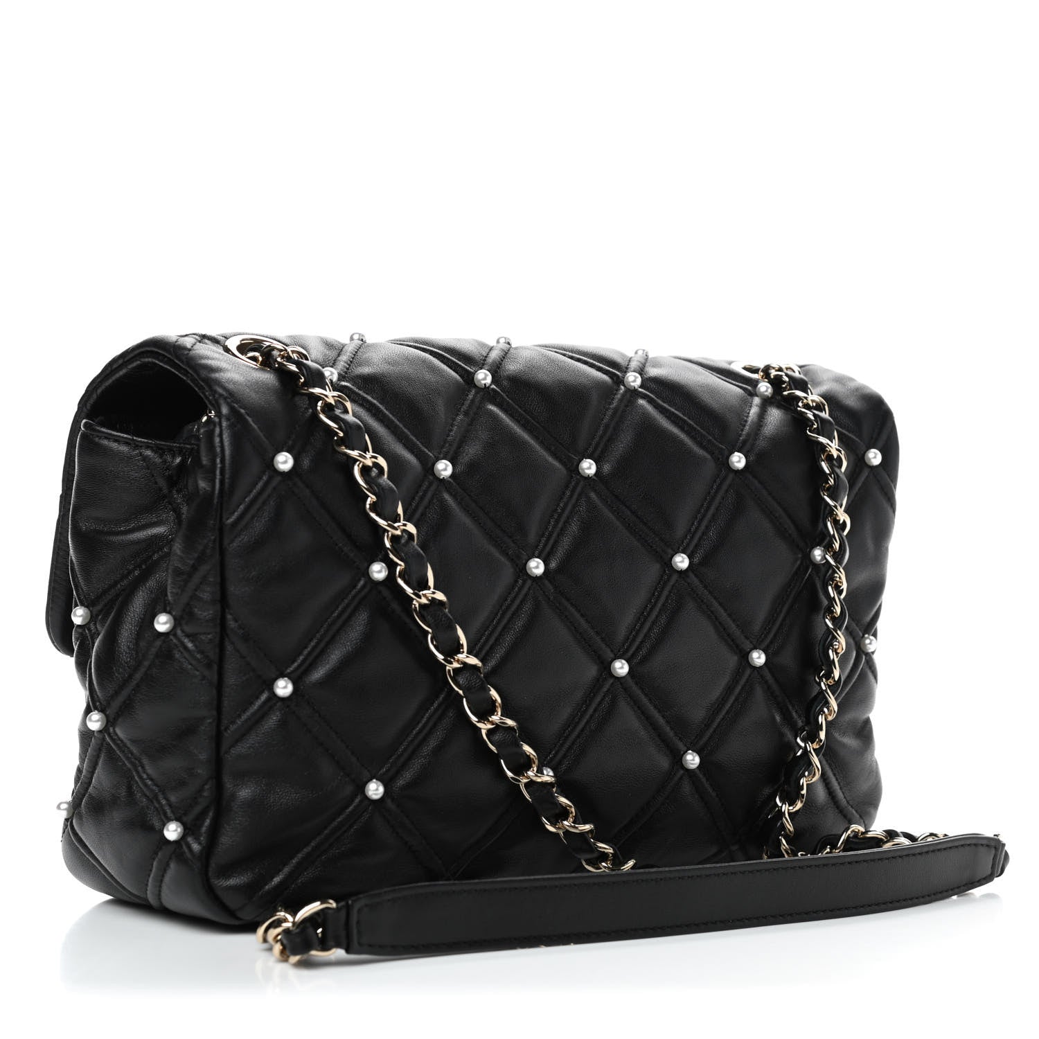 Chanel Lambskin Quilted Pearl Studded Flap Black 2 of 4