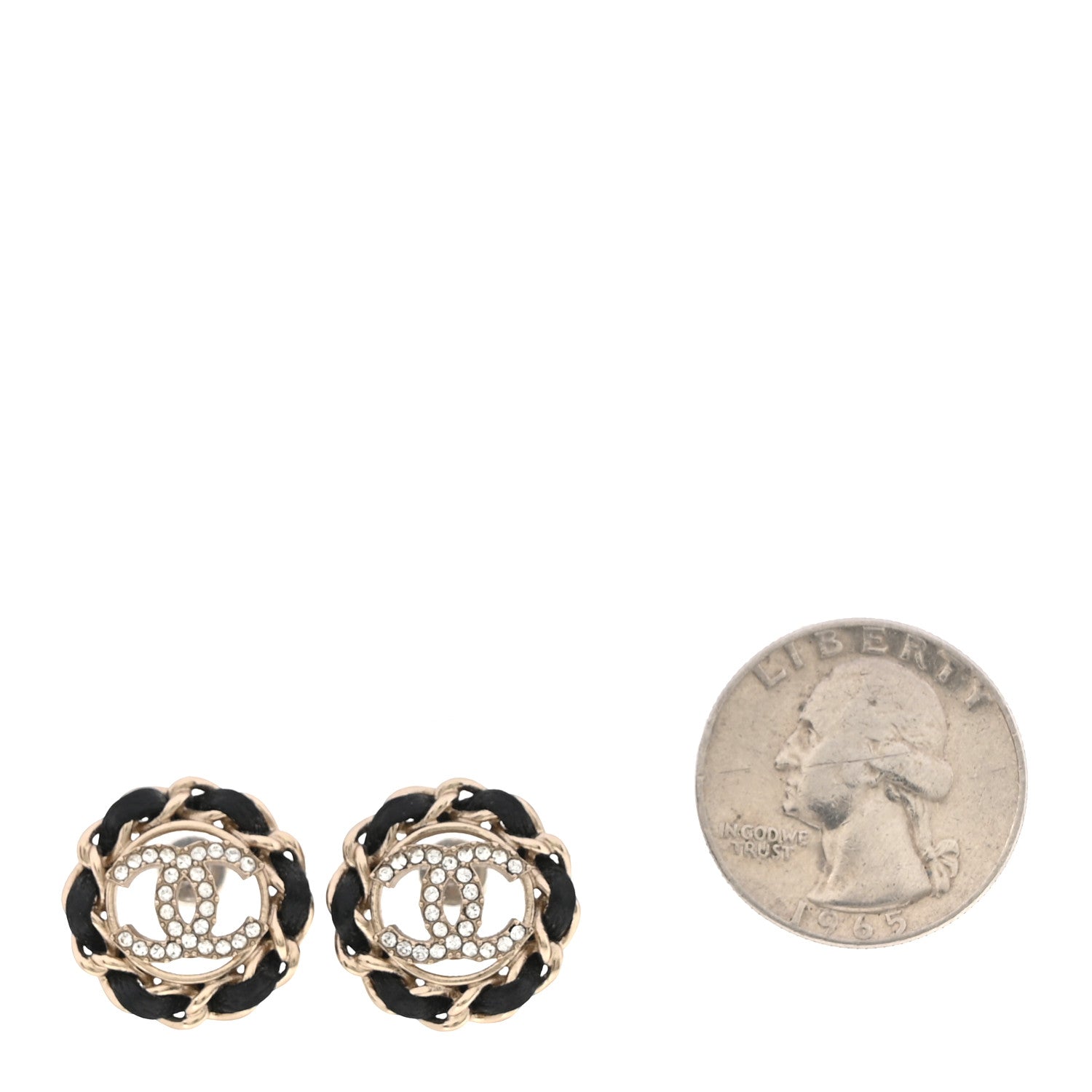 Chanel Crystal Lambskin Chain CC Stud Earrings Black Gold 2 of 5