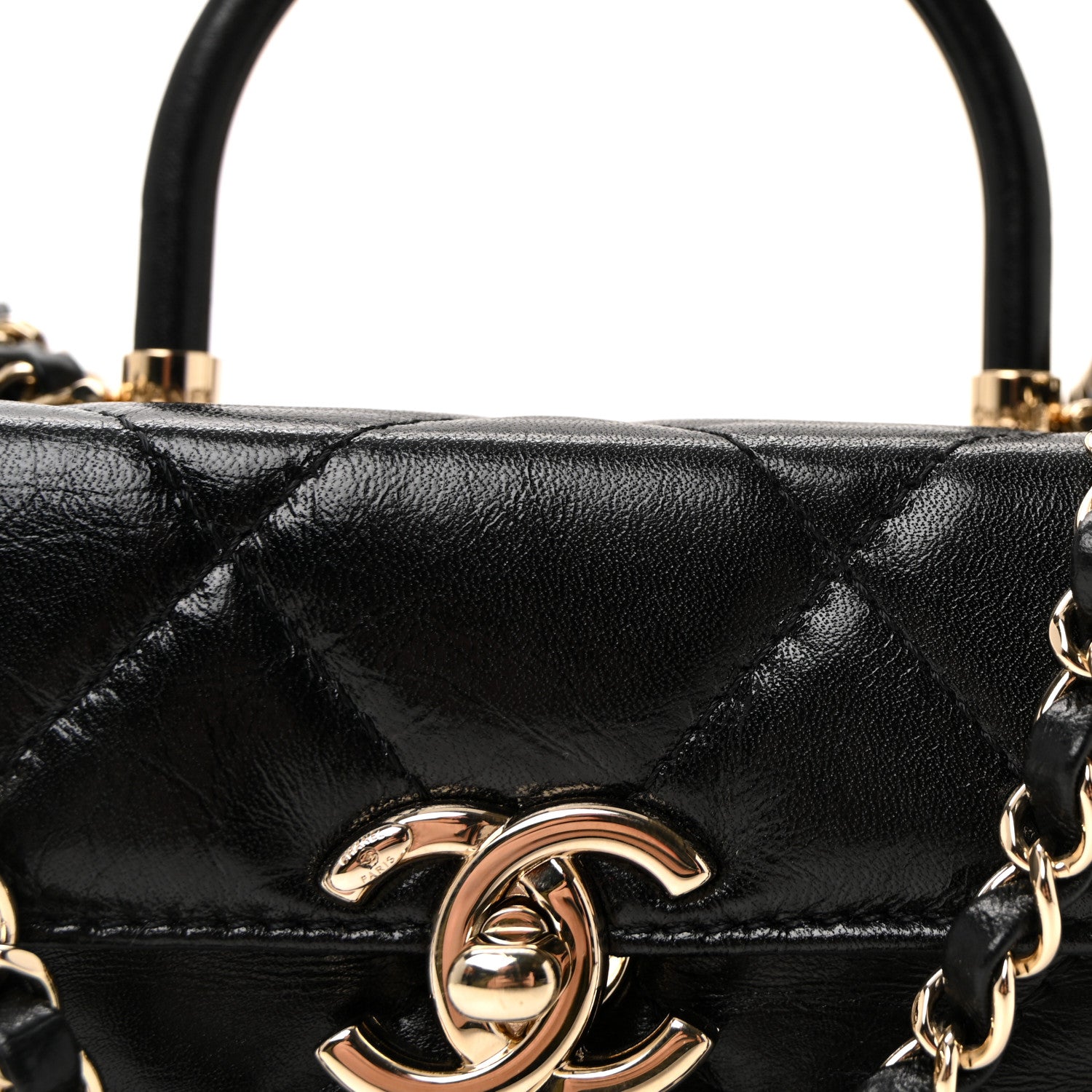 Chanel Shiny Calfskin Quilted Top Handle Box Bag Black 8 of 10