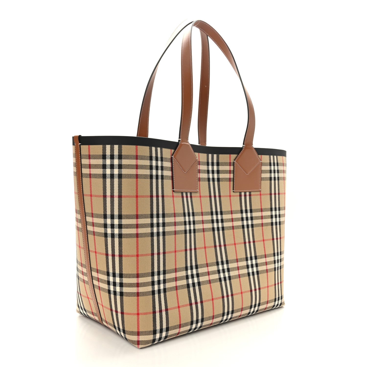 Burberry Cotton Vintage Check Large London Tote Bag Briar Brown Black 4 of 11