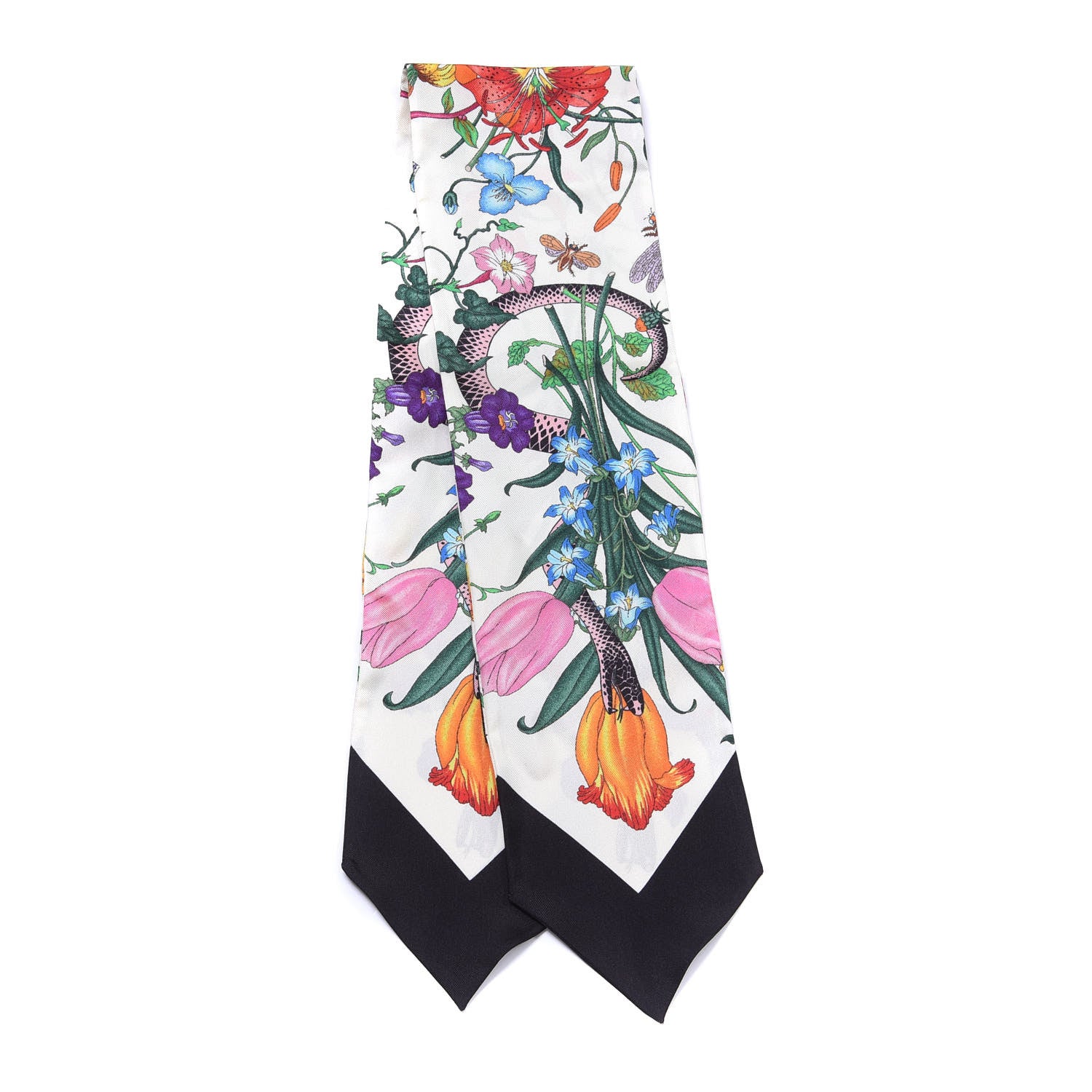 Gucci Silk Flora Snake Neck Bow Scarf White 3 of 3