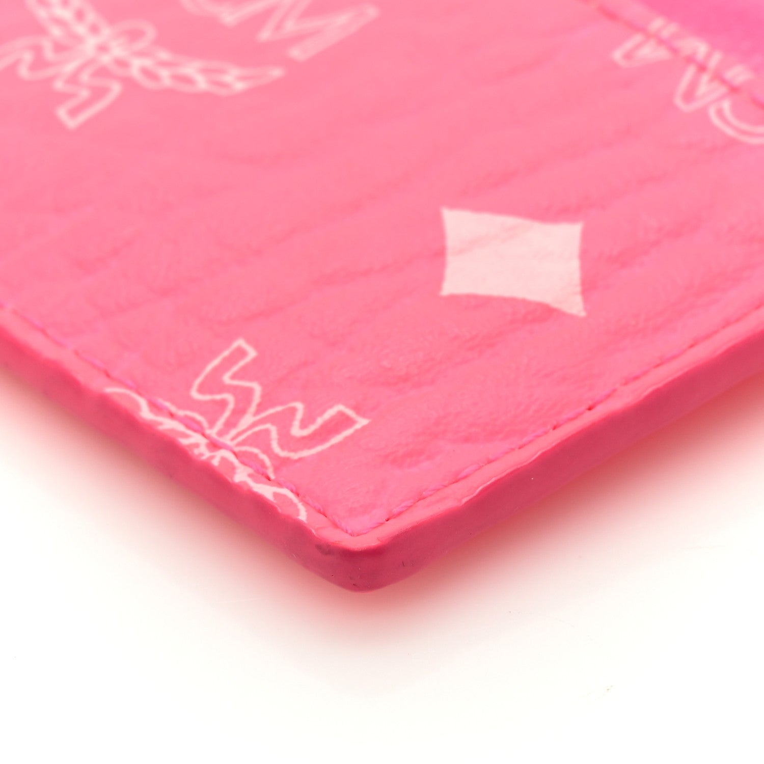 MCM Calfskin Visetos Mini Card Case Neon Pink 8 of 10