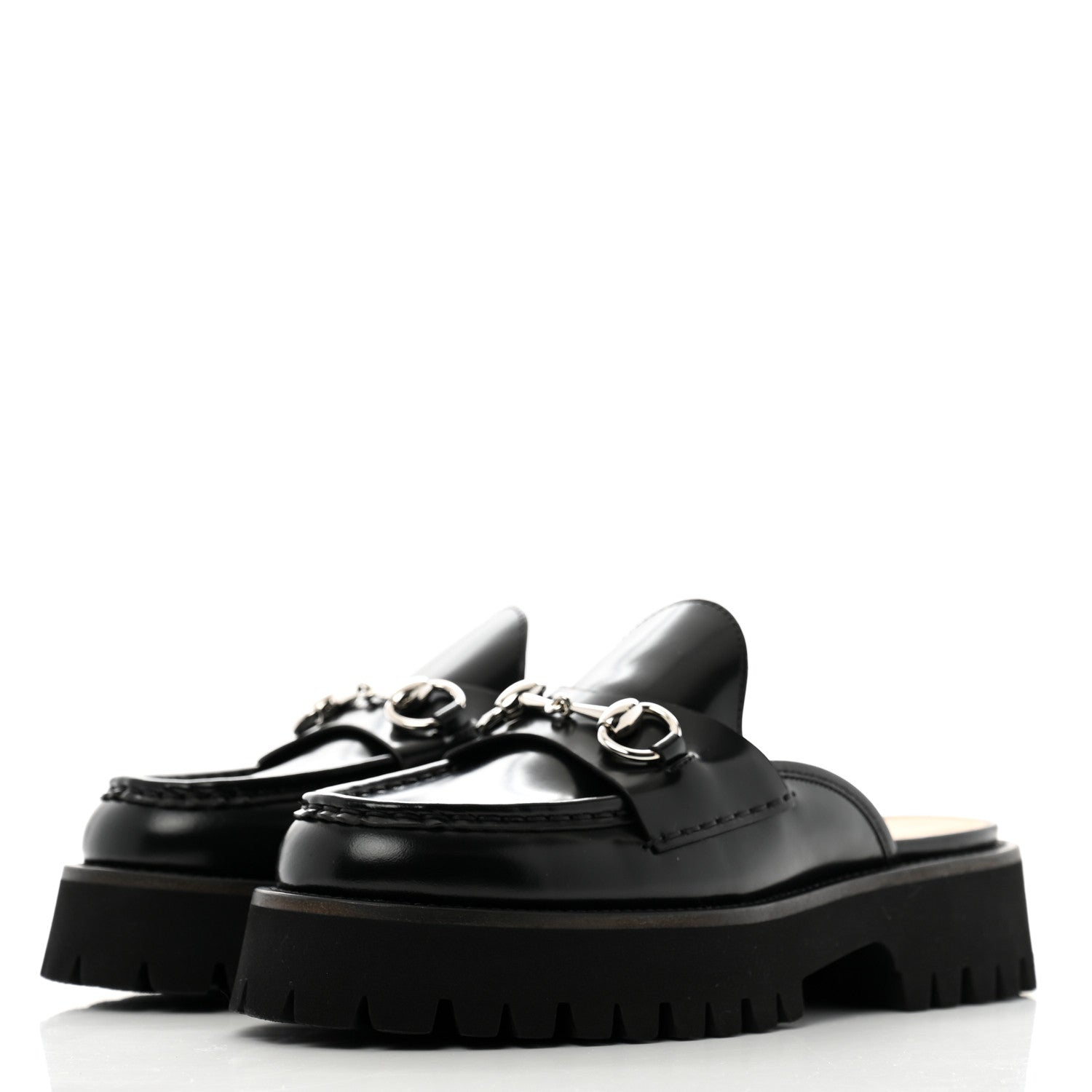 Gucci Magnum Calfskin Womens Horsebit Platform Mules 37.5 Black 4 of 9