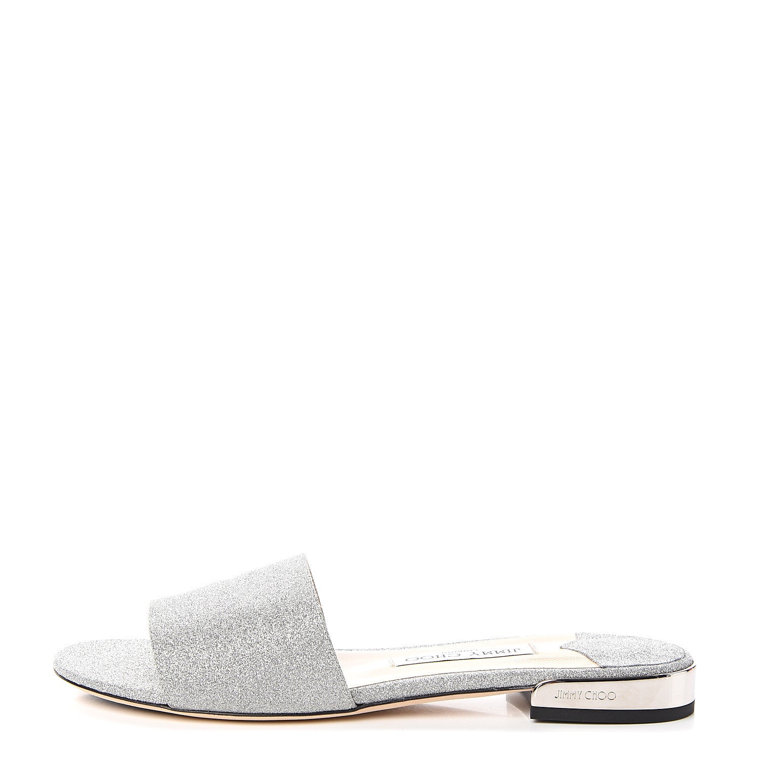 Jimmy Choo Glitter Joni Flat Slide Sandals 38.5 Silver 1 of 8
