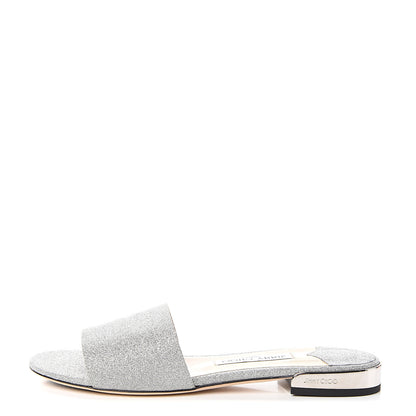 Jimmy Choo Glitter Joni Flat Slide Sandals 38.5 Silver 1 of 8