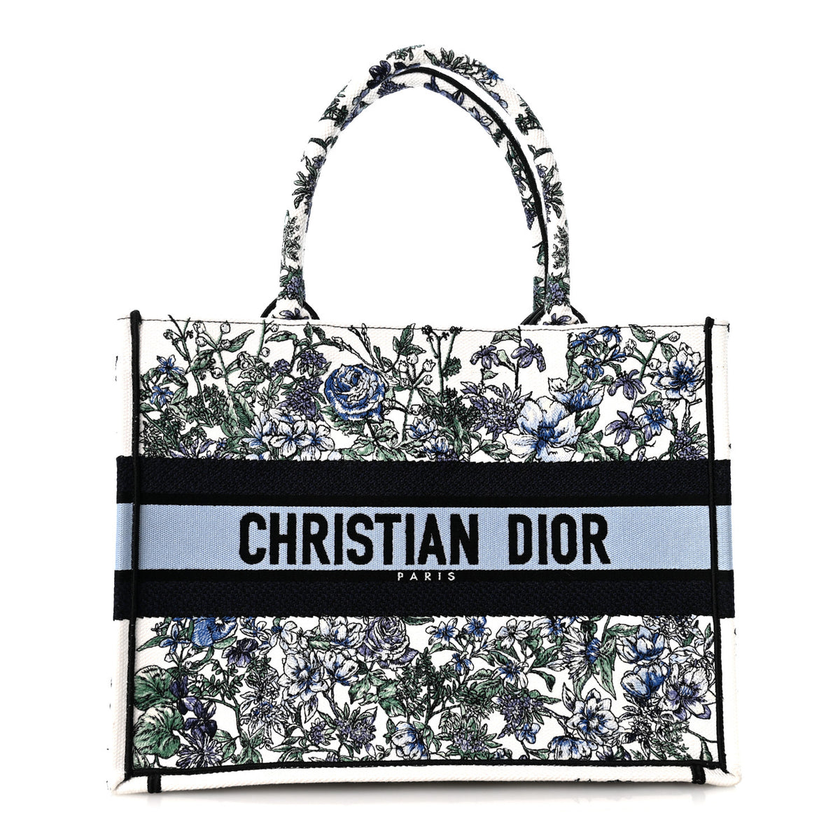 Christian Dior Canvas Embroidered Medium Flowers Book Tote Blue 1 of 11