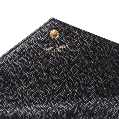 Saint Laurent Grain De Poudre Matelasse Chevron Monogram Envelope Chain Wallet Black 7 of 9
