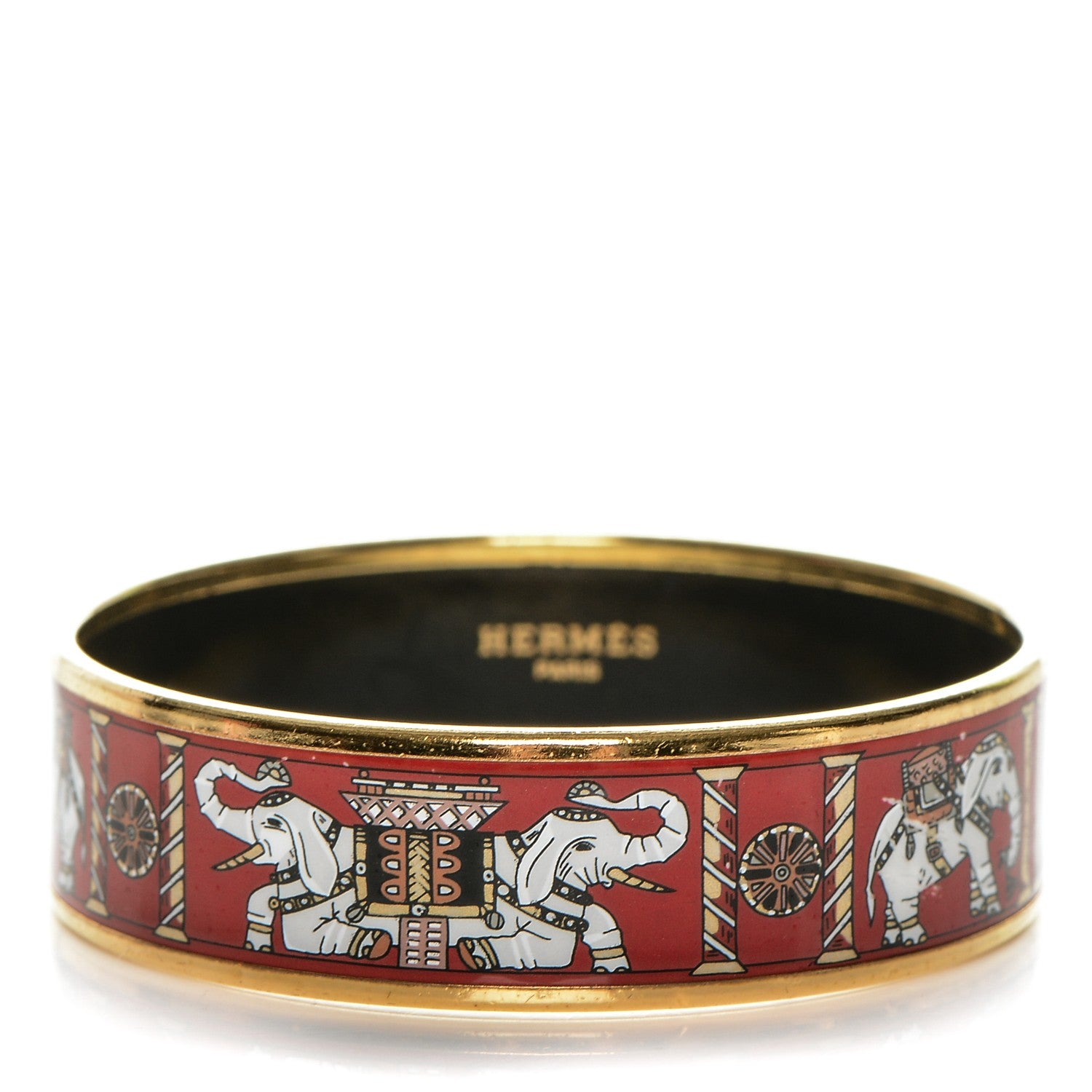 Hermes Enamel Printed Elephant Torana Wide Bracelet 62 1 of 5