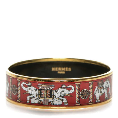 Hermes Enamel Printed Elephant Torana Wide Bracelet 62 1 of 5
