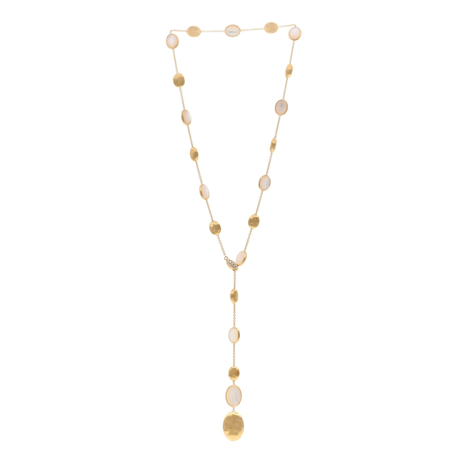 Marco Bicego 18K Yellow Gold Diamond Mother of Pearl Siviglia Lariat Necklace 3 of 6