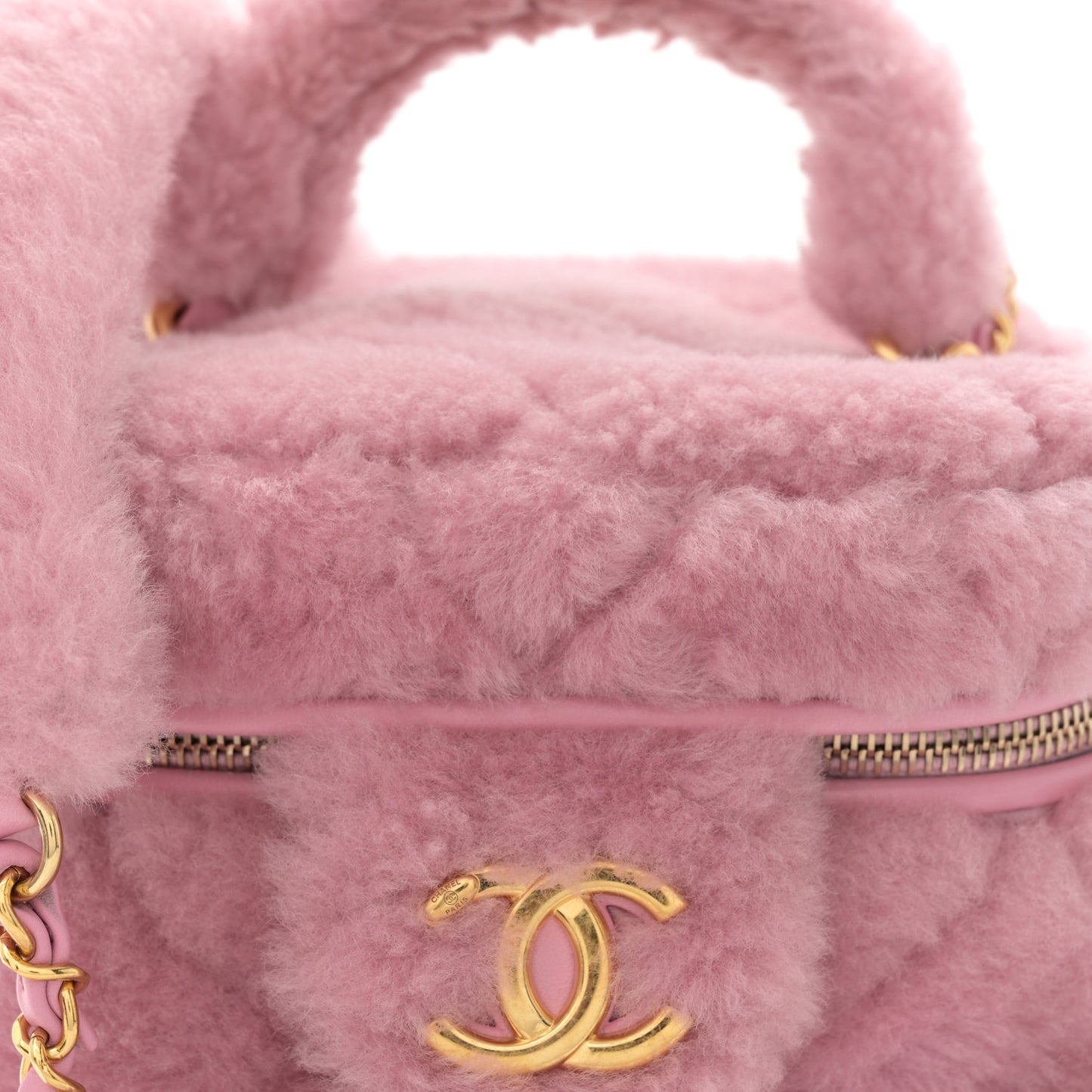 Shearling Lambskin Quilted Small CC Vanity Case Pink
