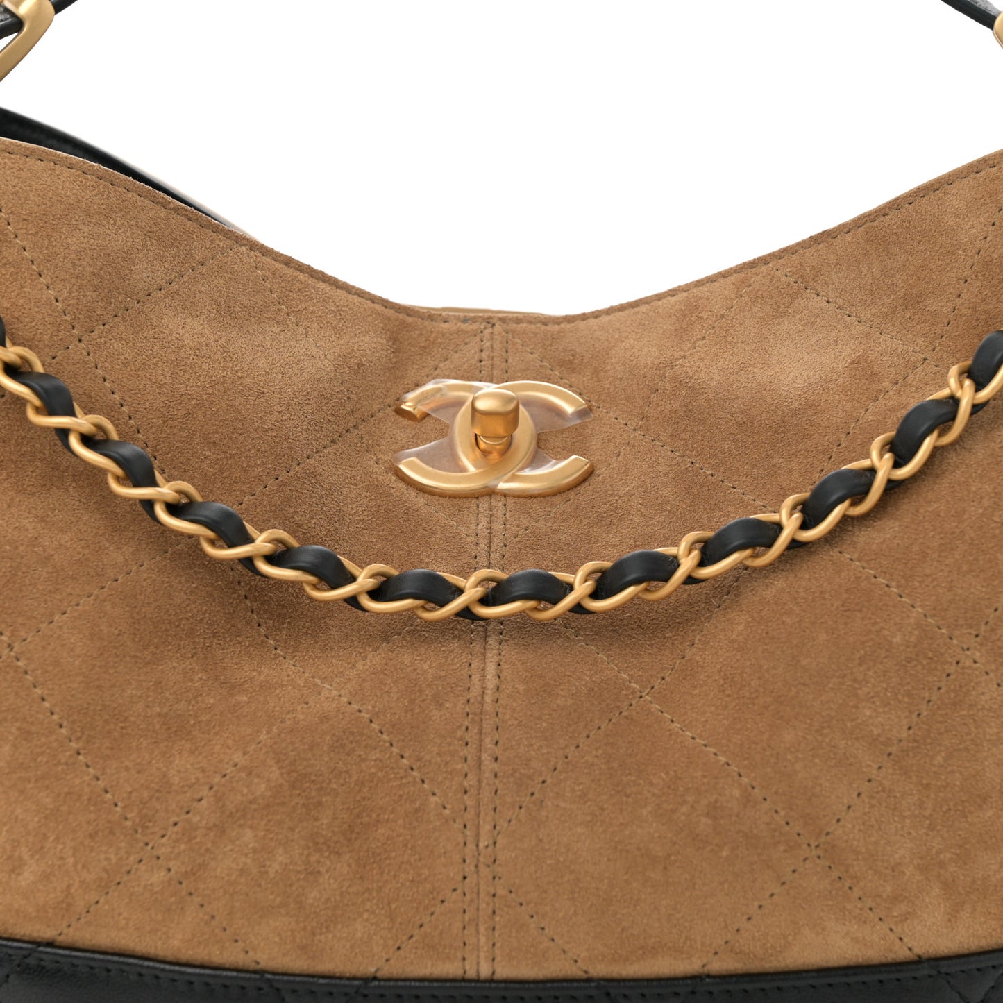 Suede Calfskin Shiny Lambskin Quilted Small Coco Base Shopping Bag Beige Black