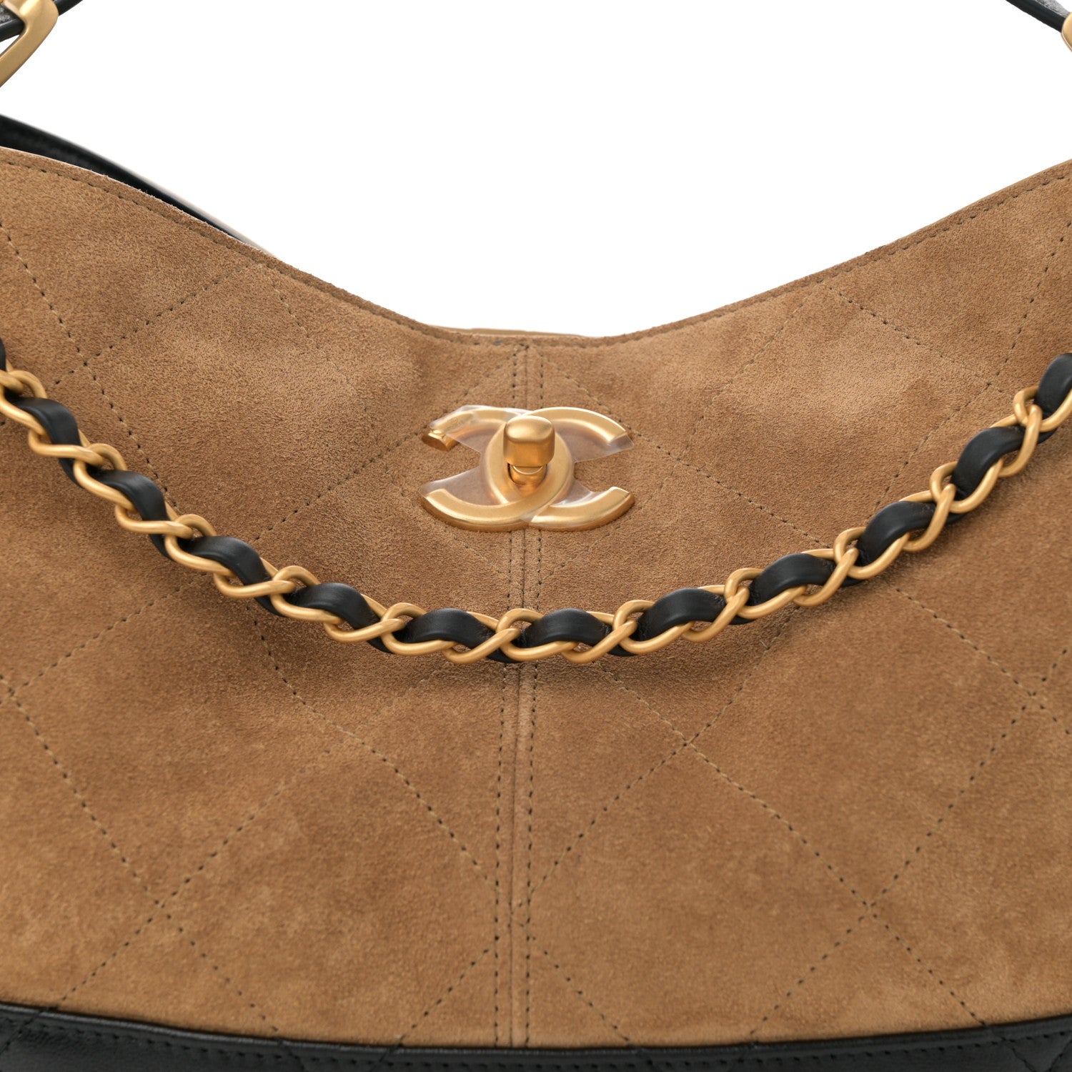 Chanel Suede Calfskin Shiny Lambskin Quilted Small Coco Base Shopping Bag Beige Black 8 of 10