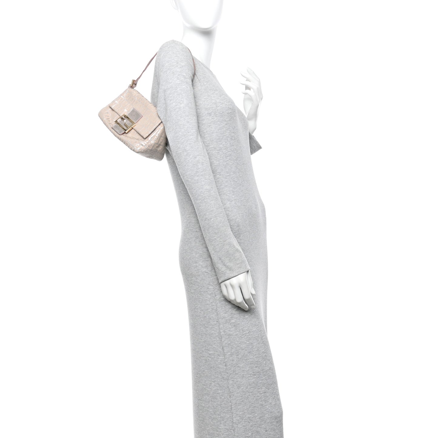 Metallic Jacquard Zucchino Suede Mini Mama Baguette Cipria Argento Grigio