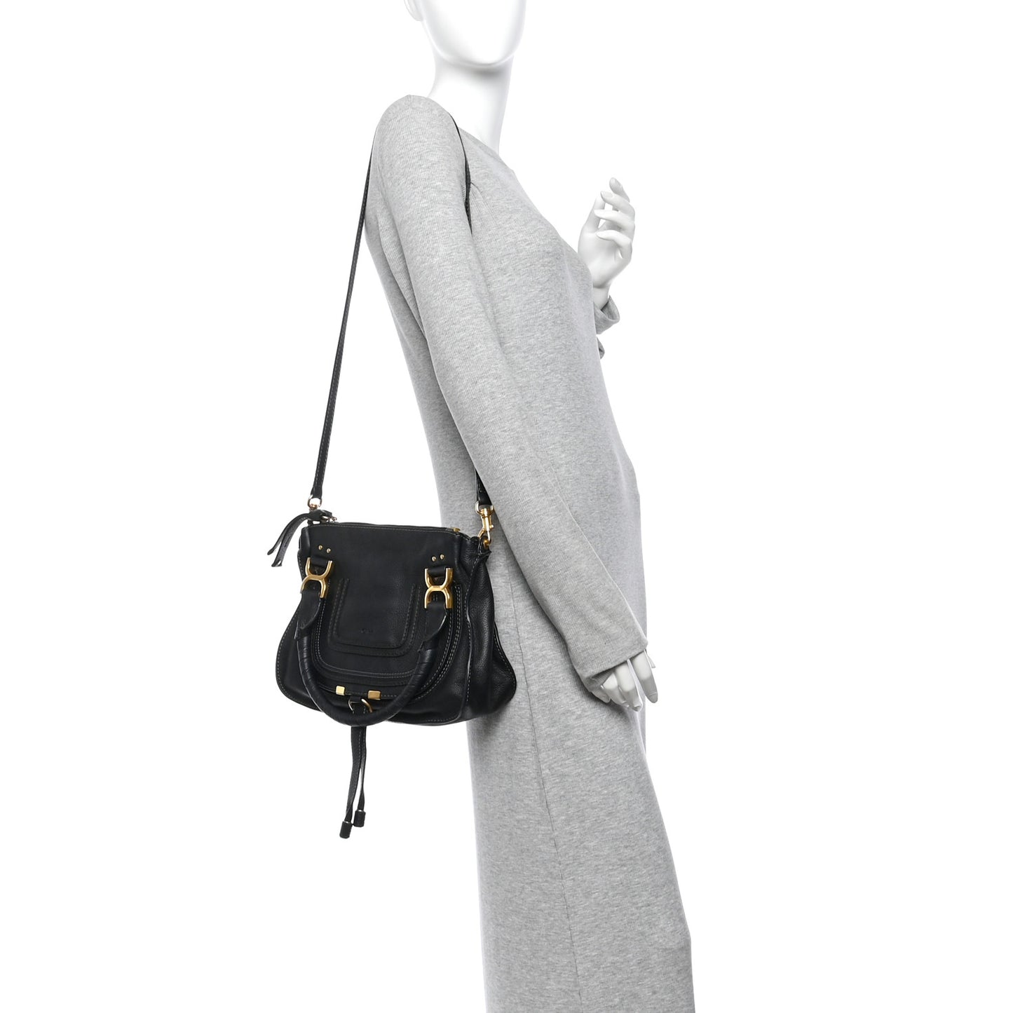 Calfskin Small Marcie Satchel Black