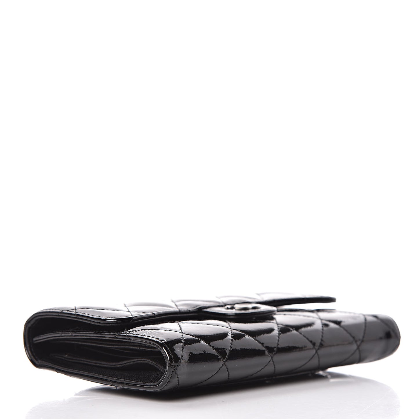 Patent Quilted Large Flap Wallet Black