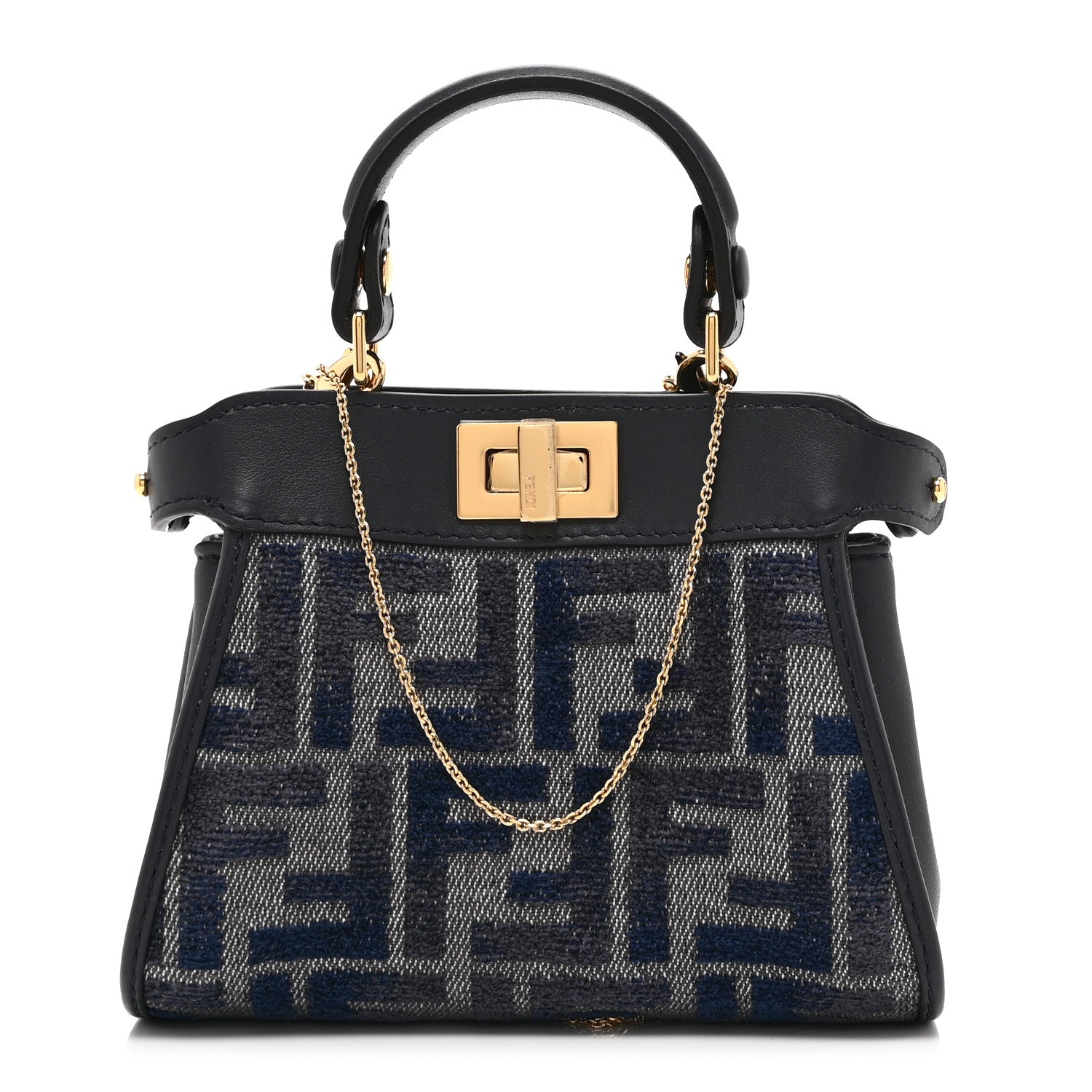 Fendi Chenille Calfskin Nano Peekaboo Satchel Grigio Blue Notte 1 of 11
