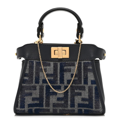 Fendi Chenille Calfskin Nano Peekaboo Satchel Grigio Blue Notte 1 of 11