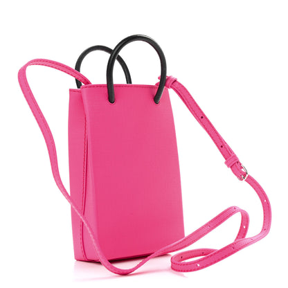 Balenciaga Squared Calfskin Logo Shopping Phone Holder Bag Acid Fuchsia 2 of 9
