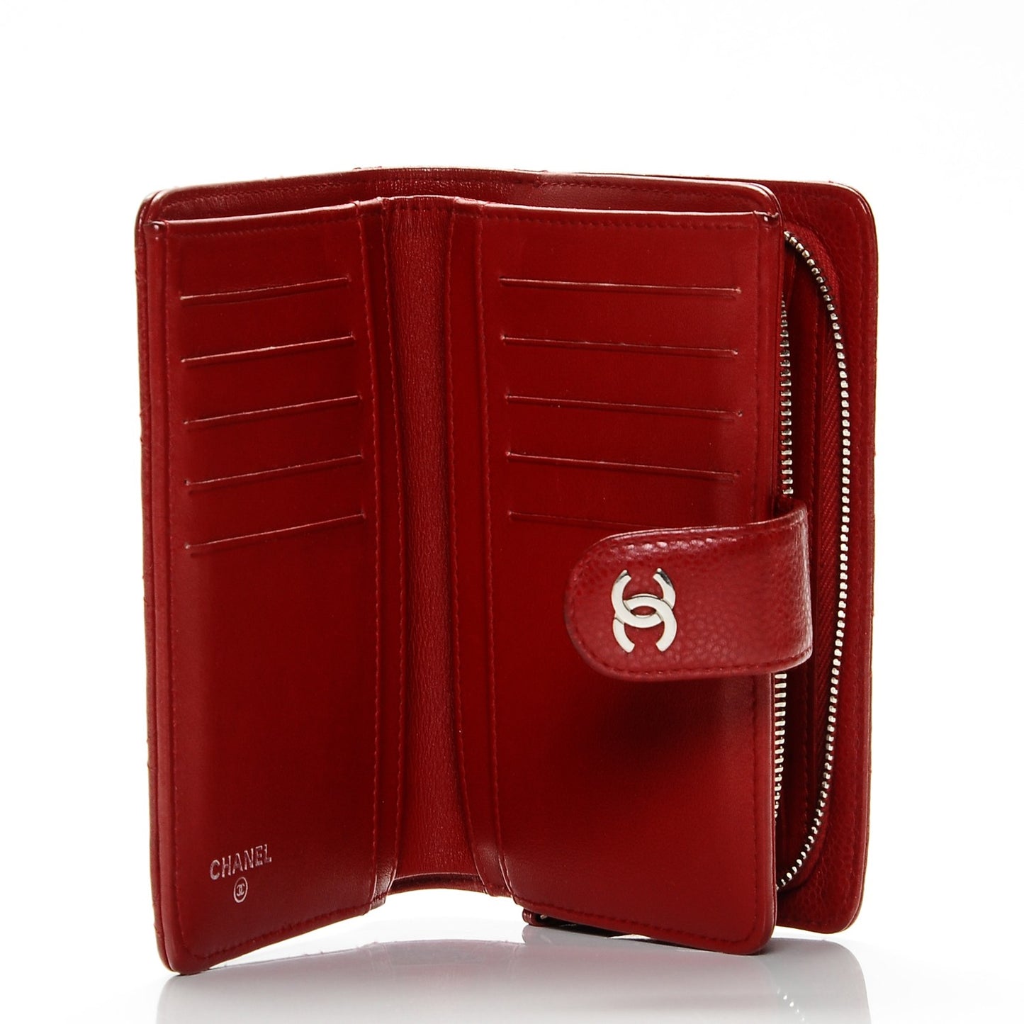 Caviar Quilted Zipped Pocket Wallet Red