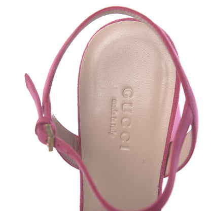 Gucci Kid Scamosciato GG Marmont Ankle Wrap 75mm Sandals 35.5 Hot Pink 6 of 7