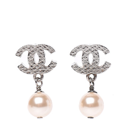 Chanel Pearl Quilted CC Drop Earrings Silver 1 of 5