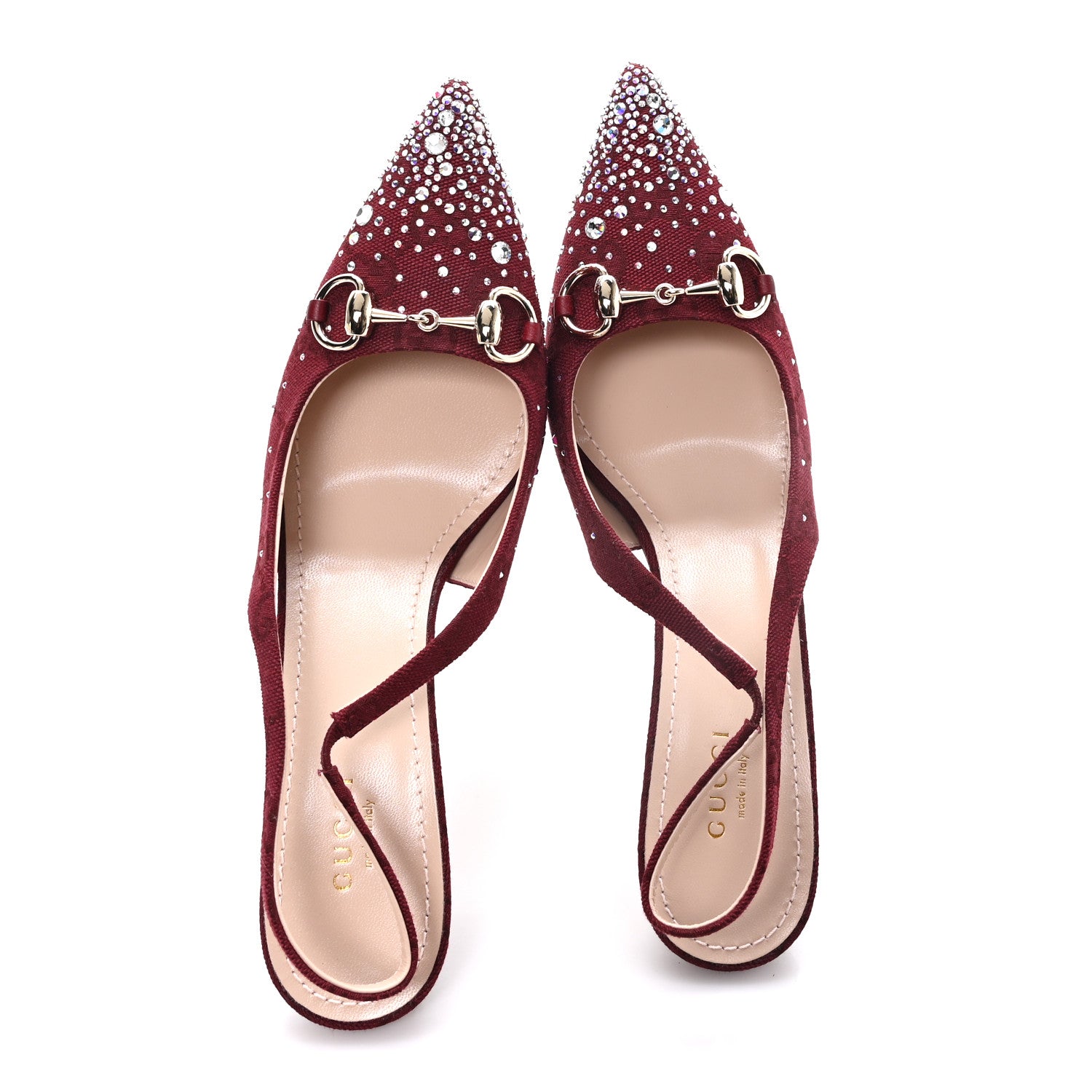 Gucci New Canvas Crystal GG Monogram Horsebit Slingback Pumps 38.5 Rossa Ancora 2 of 10