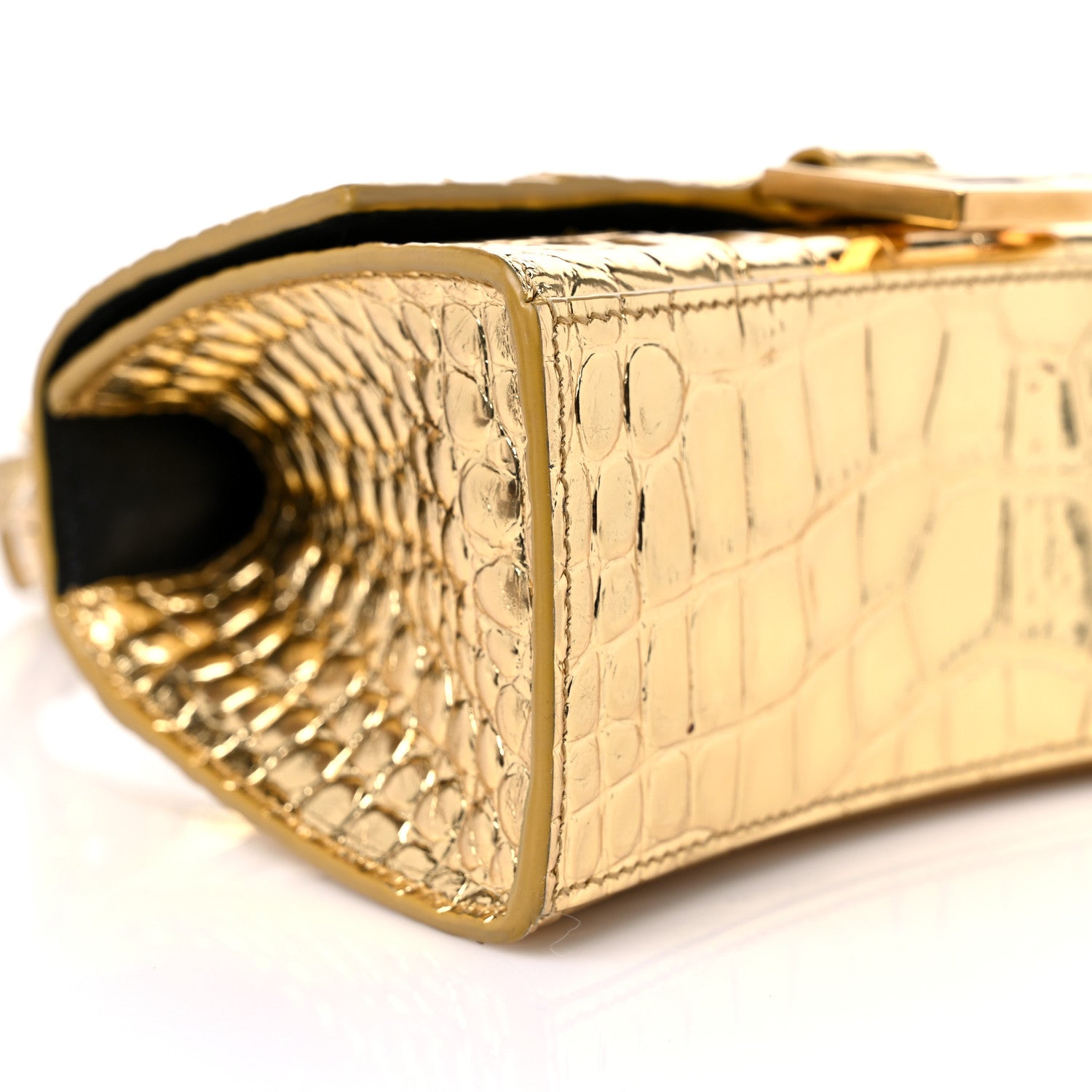 Balenciaga Metallic Calfskin Crocodile Embossed Hourglass Top Handle Bag XS Gold 7 of 13