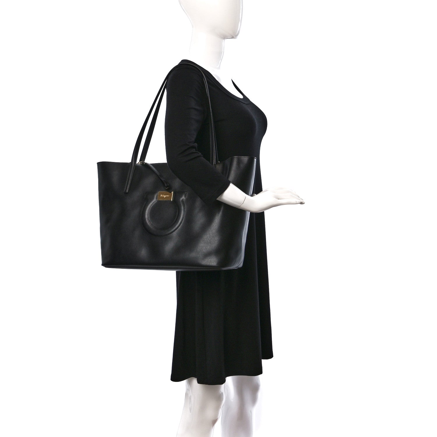 Salvatore Ferragamo Calfskin Medium Gancini Tote Black 2 of 9