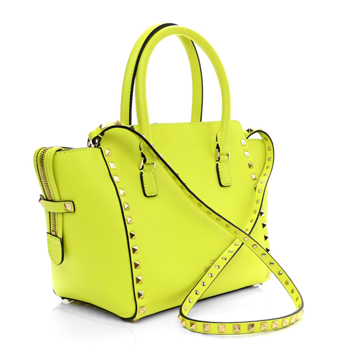 Valentino Garavani Vitello Small Rockstud Double Handle Tote Yellow Fluo 3 of 9