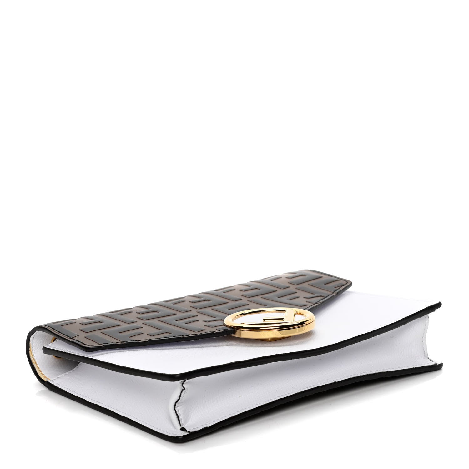 Fendi Vitello Cruise F is Fendi FF 1974 Embossed Medium Envelope Wallet On Chain Optical White Maya Black 4 of 16