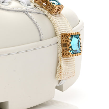 Gucci Calfskin Removable Crystals Bee Embroidered Ace Platform Sneakers 35 White 11 of 12