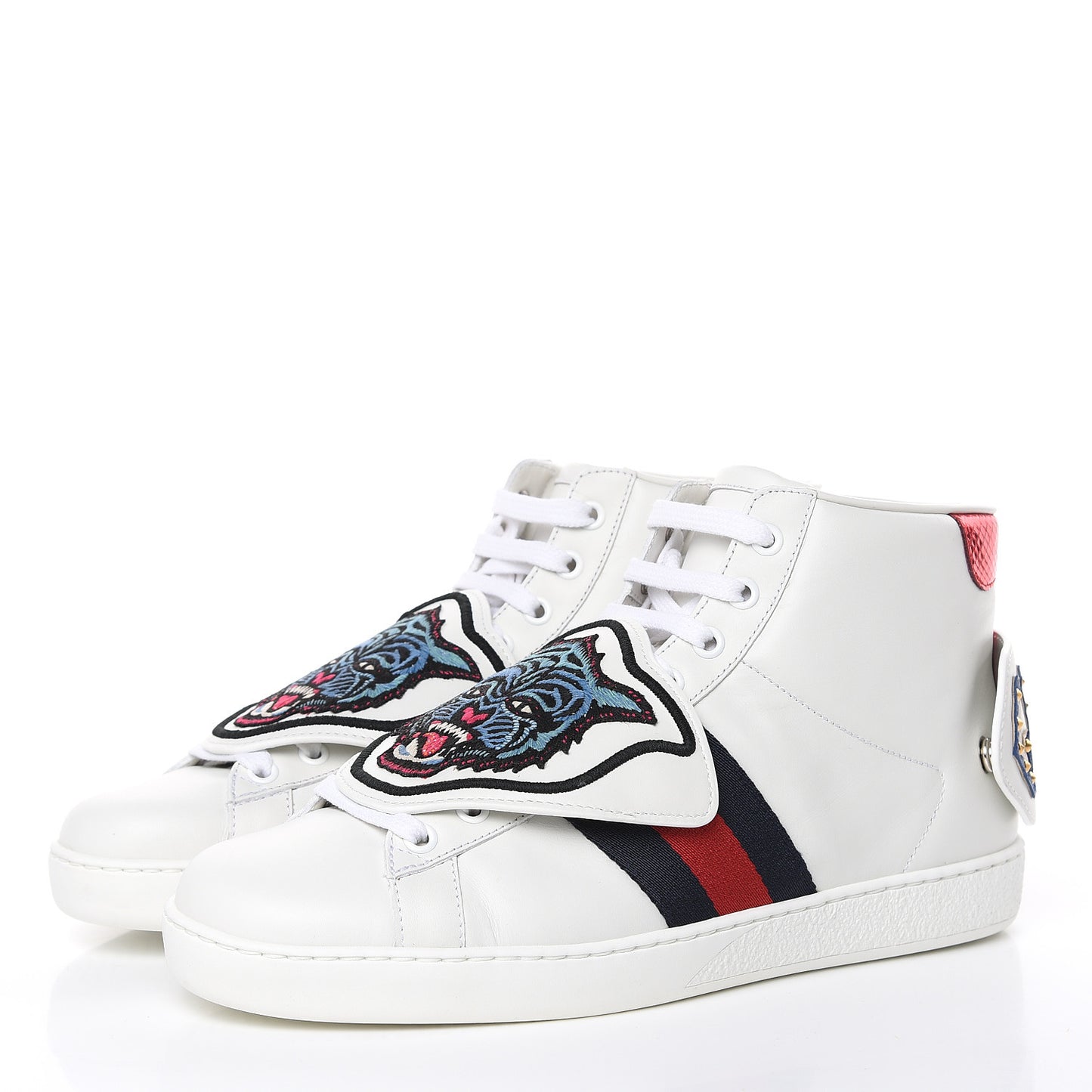 Calfskin Ayers Embroidered Web Mens Ace Removable Patches High Top Sneakers 6 White