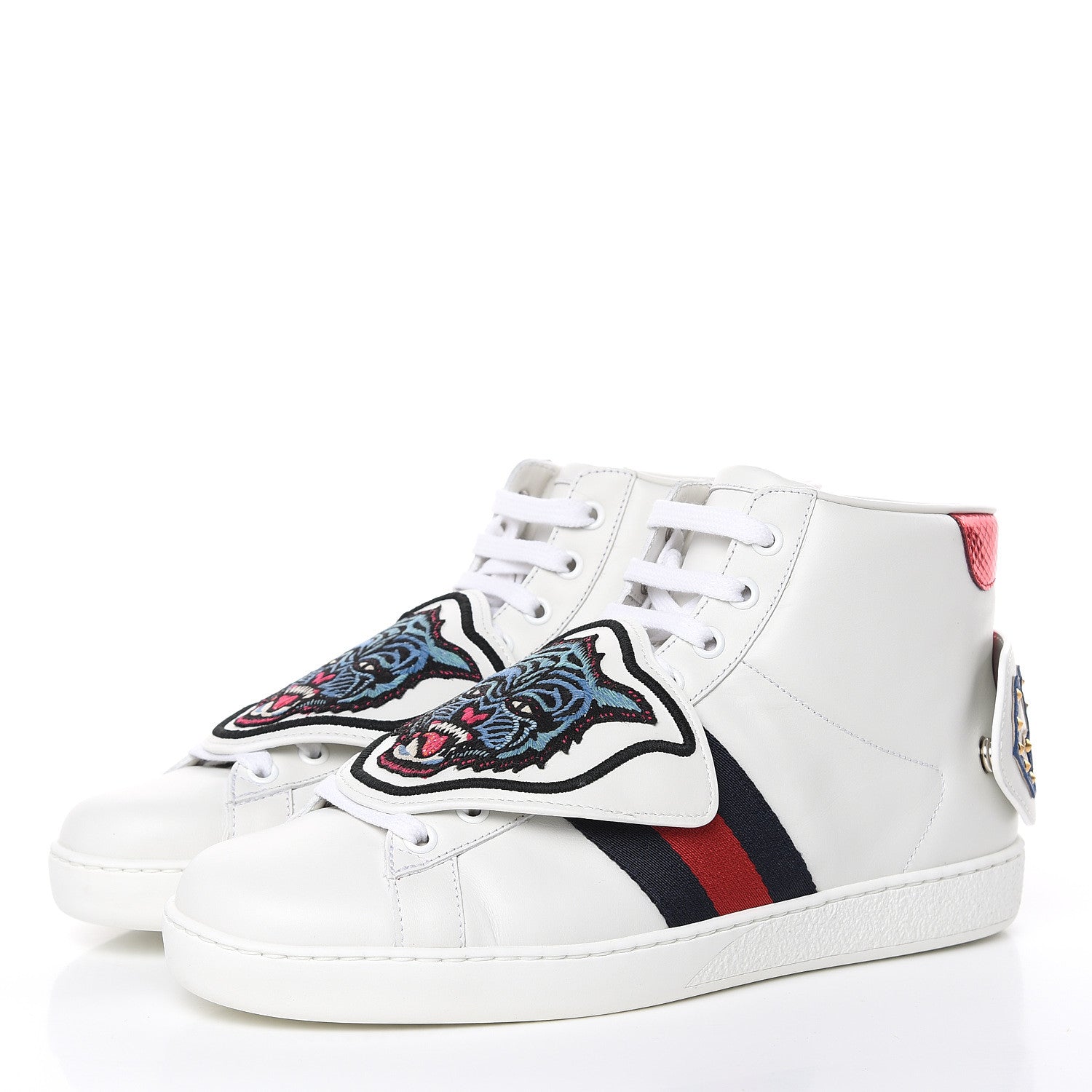 Gucci Calfskin Ayers Embroidered Web Mens Ace Removable Patches High Top Sneakers 6 White 3 of 9