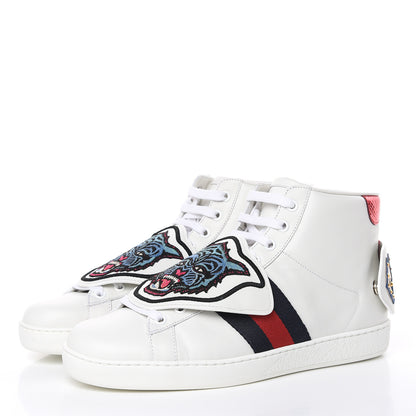 Gucci Calfskin Ayers Embroidered Web Mens Ace Removable Patches High Top Sneakers 6 White 3 of 9