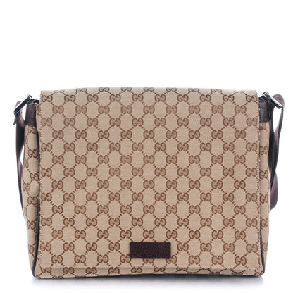 Gucci Monogram Small Flap Messenger Bag Beige Dark Brown 1 of 7
