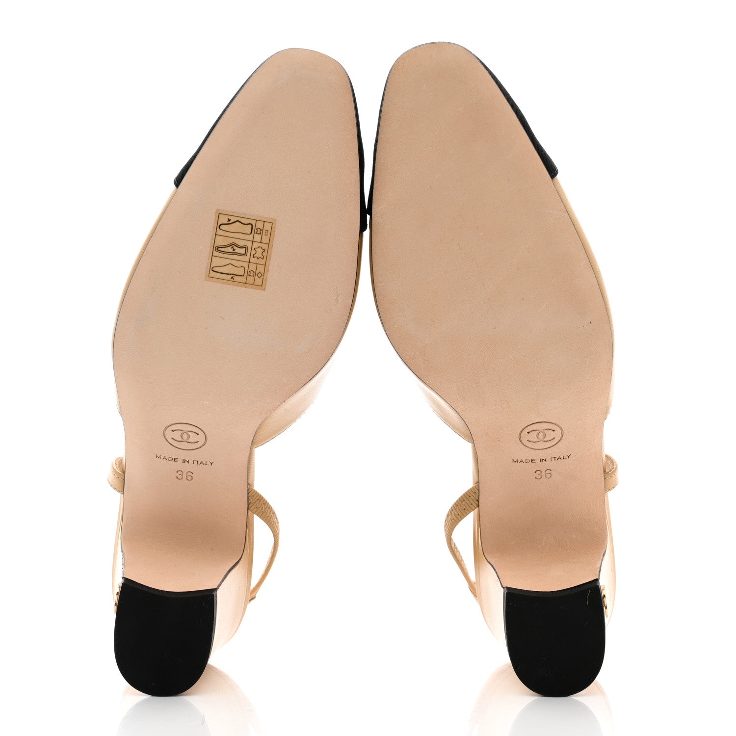 Chanel Goatskin Grosgrain Cap Toe CC Slingback Pumps 36 Beige Black 5 of 8