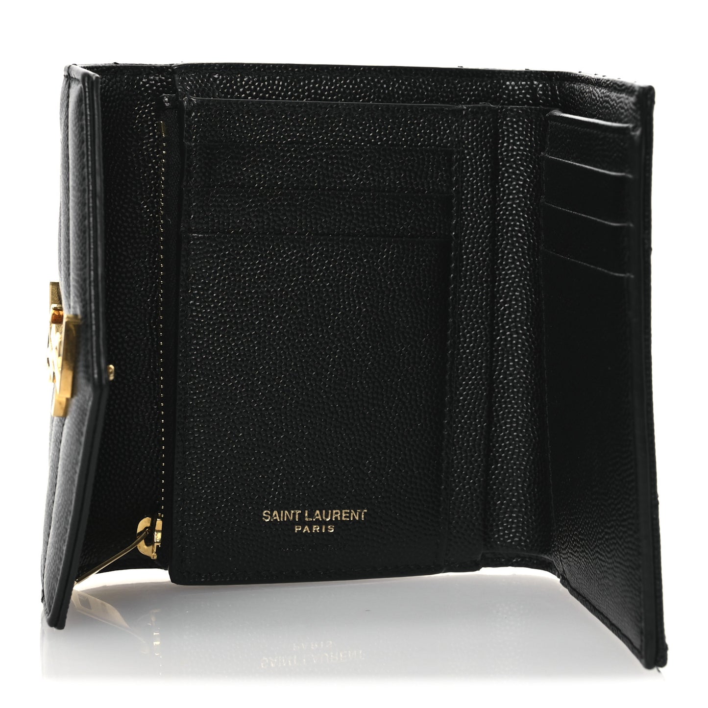 Grain De Poudre Matelasse Chevron Monogram Compact Tri Fold Wallet Black