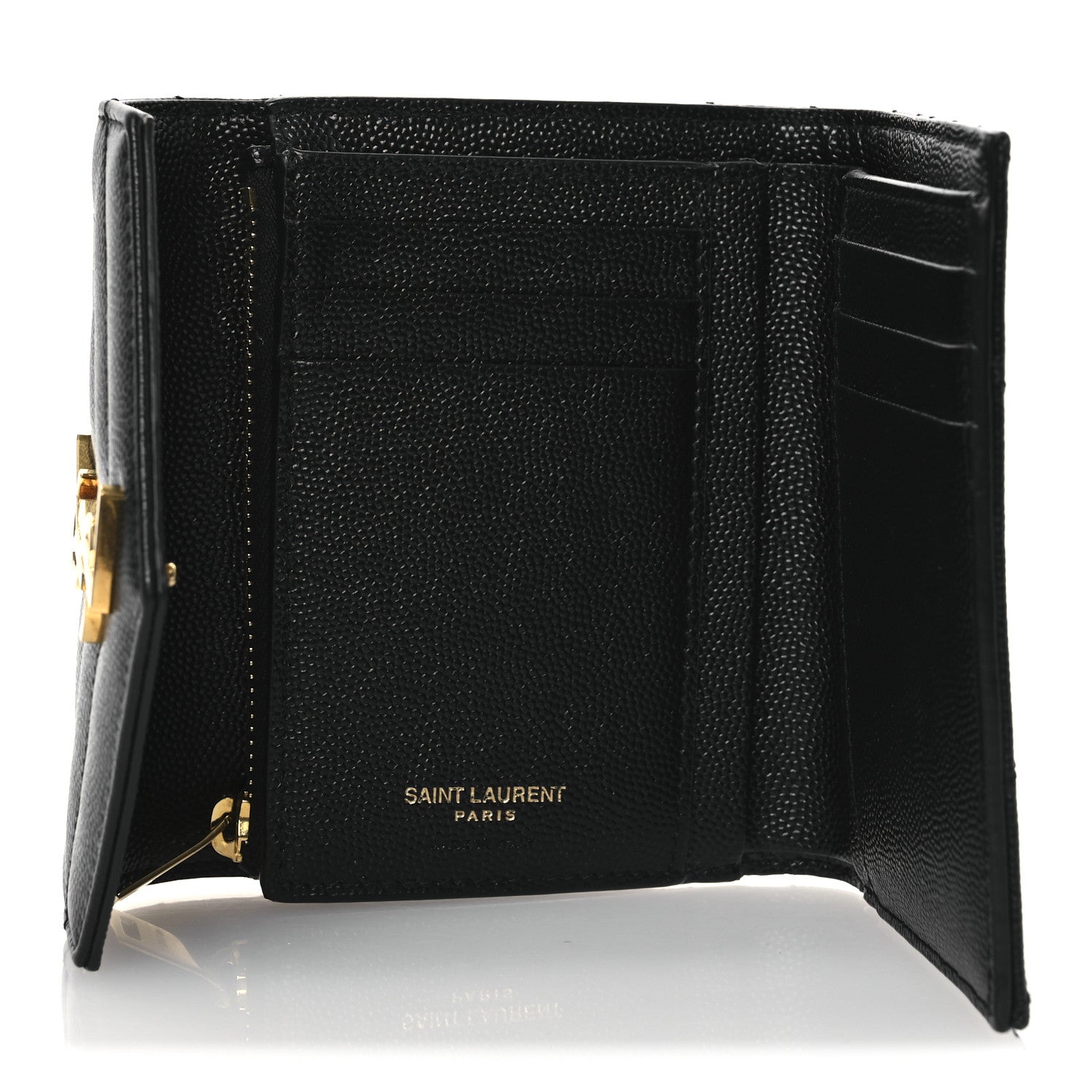 Saint Laurent Grain De Poudre Matelasse Chevron Monogram Compact Tri Fold Wallet Black 5 of 9