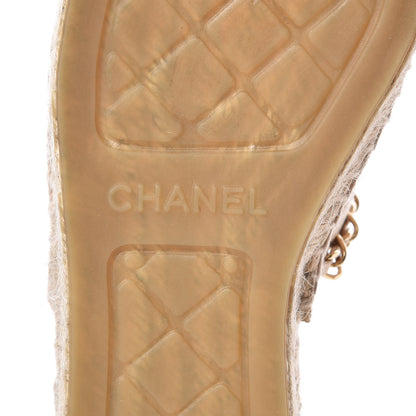 Chanel Lambskin Grosgrain Quilted CC Chain Espadrille Mules 35 Beige Black 6 of 10