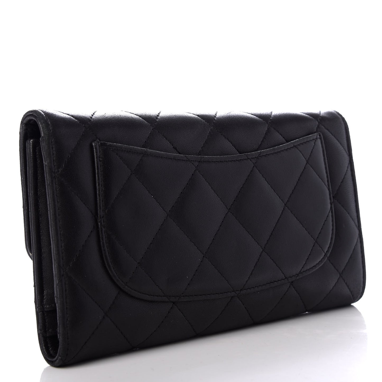 Lambskin Quilted Large Flap Wallet Black