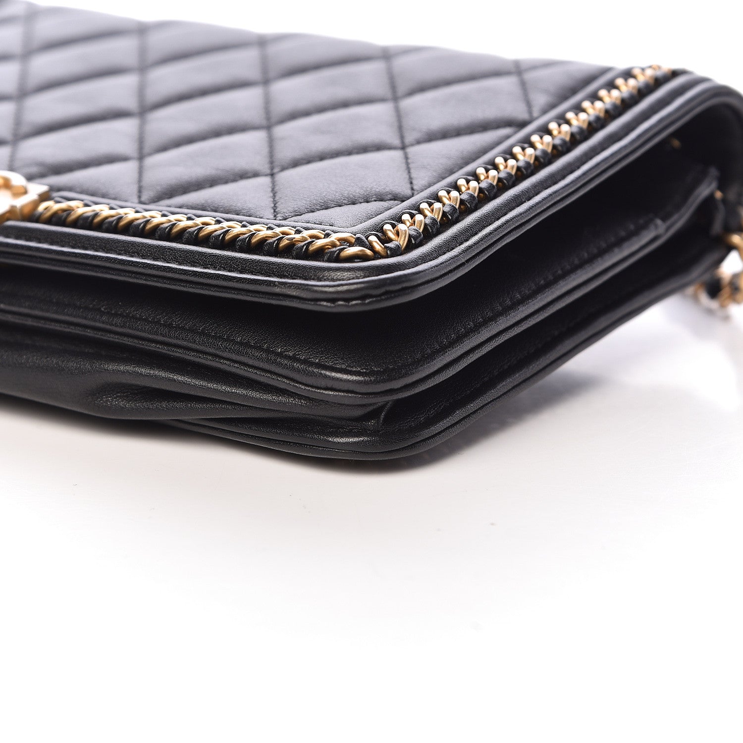 Chanel Calfskin Quilted Chain Around Boy Wallet On Chain WOC Black 13 of 15