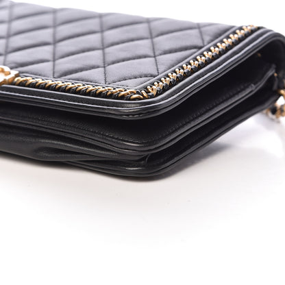 Chanel Calfskin Quilted Chain Around Boy Wallet On Chain WOC Black 13 of 15
