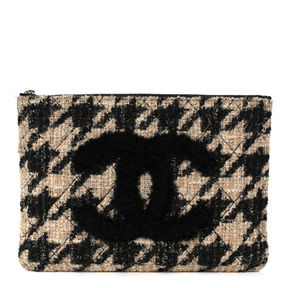 Chanel Tweed Shearling Quilted Chanel Cosmetic Pouch Beige Black 1 of 13