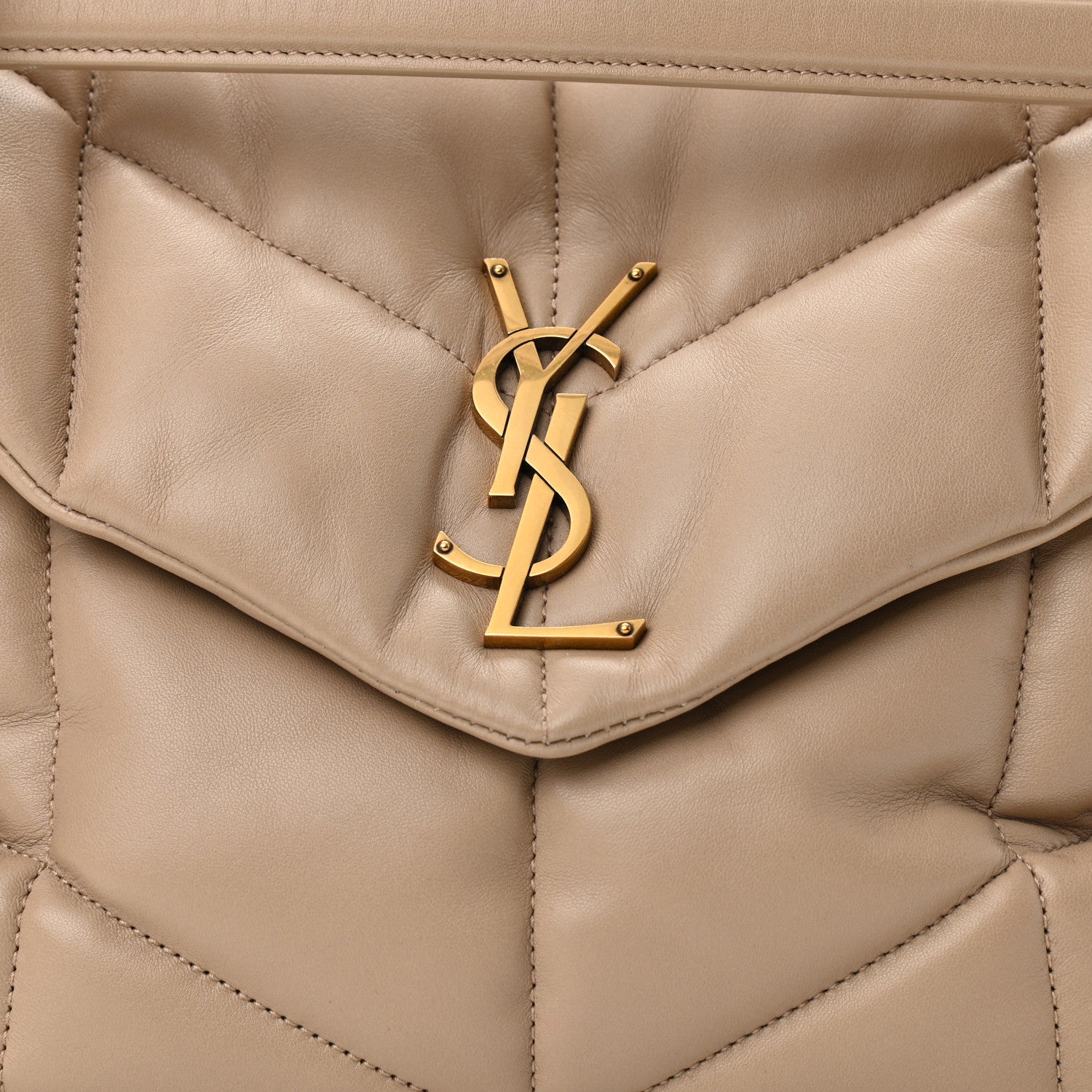 Saint Laurent Lambskin Quilted Medium Loulou Puffer Monogram Chain Satchel Dark Beige 9 of 11