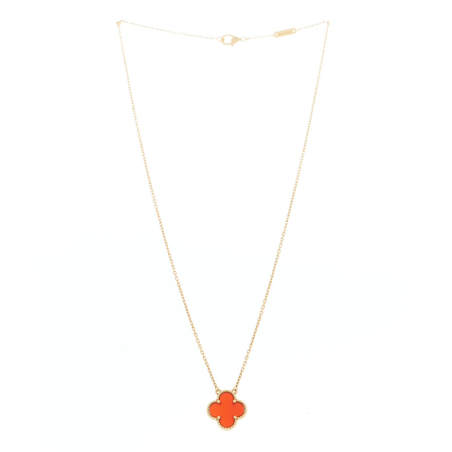 Van Cleef & Arpels VAN CLEEF &amp; ARPELS 18K Yellow Gold Carnelian Vintage Alhambra Pendant Necklace 3 of 6