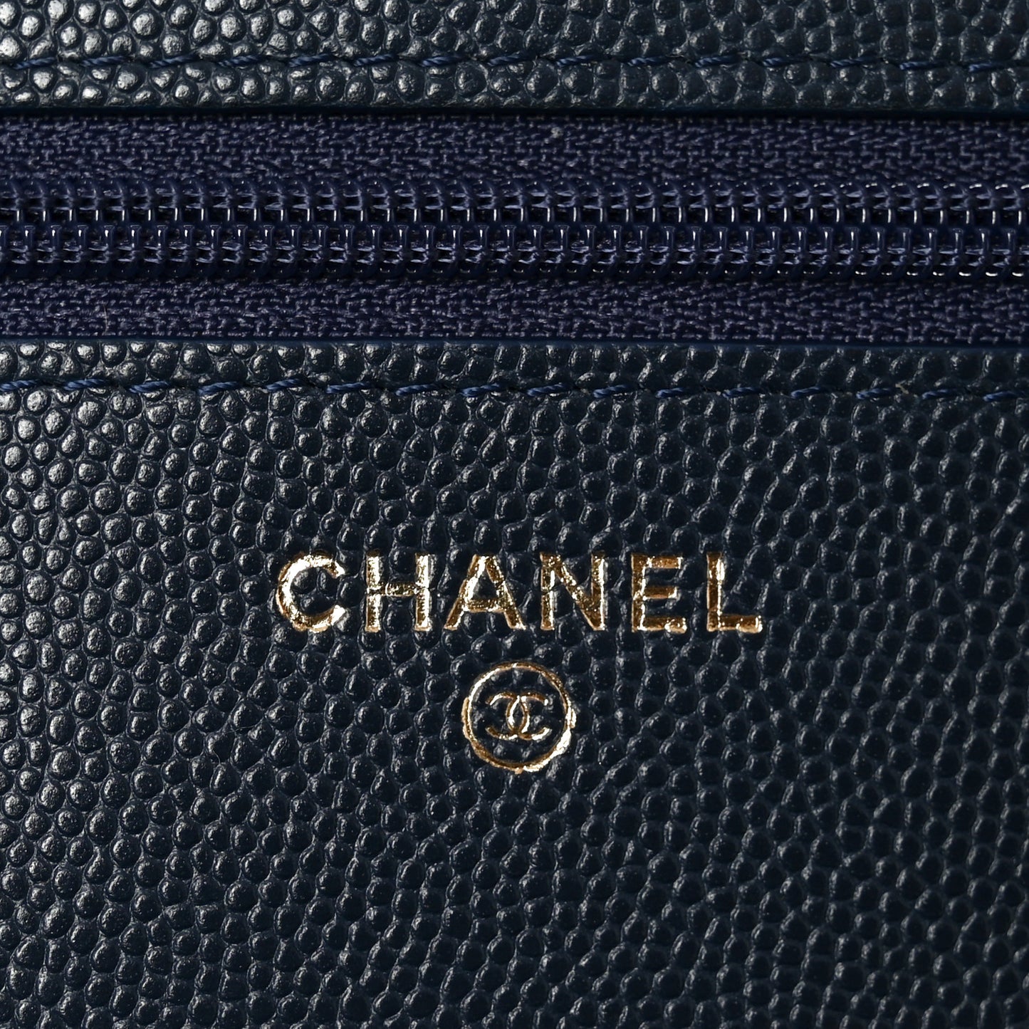 Caviar Quilted Wallet on Chain WOC Navy Blue